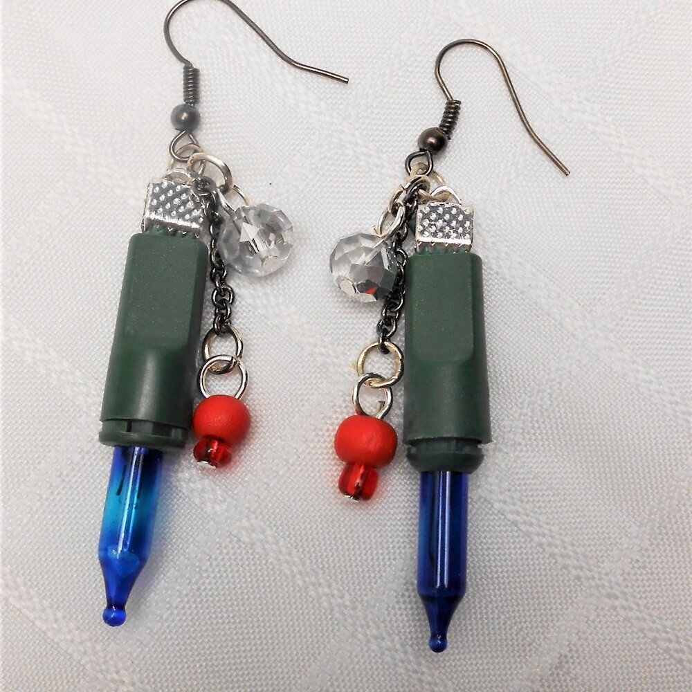 No 853 Handmade earrings with Christmas lights, crystals, and pearls
